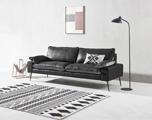 Caudill Three Seater Leather Sofa – Real Leather Upholstery with Painted Steel Frame, Modern Contemporary Living Room Couch in Brown & Black - My Store