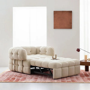 Rojas Single Sofa Bed Armchair – Pull-Out Chair Bed with High Density Sponge Mattress, Suede Upholstery & Carbon Steel Frame, Cream