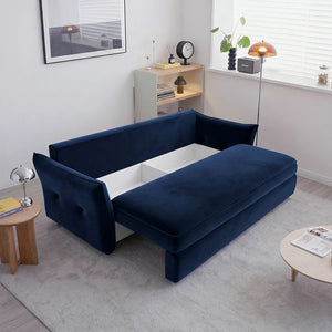Ritchie Velvet Two Seater Pull Out Sofa Bed – Modern Convertible Sleeper Sofa with Pull-Out Mattress, Compact Space-Saving Guest Bed, Blue/Green/Beige