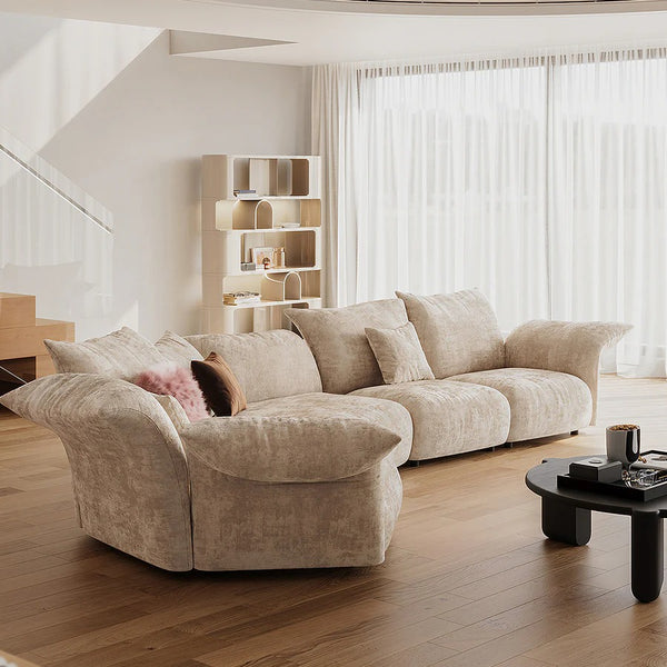Cove Petal Modular Three Seater Sofa 360 cm – Contemporary Free-Form Chenille Sofa with High-Density Sponge Cushions | Modern Living Room Seating in Cream, Pink & Blue - My Store