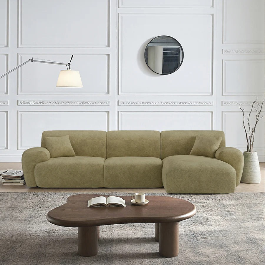 Khatri L-Shaped Three Seater Corner Sofa – Premium Chenille Fabric Modular Sofa Set for Living Room | Contemporary Modern Design (Light Green & Dark Green)