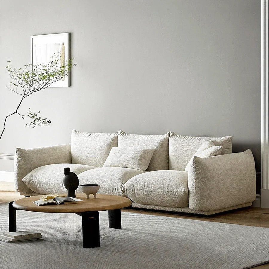 Isabella Modern 3 Seater Sofa – Bouclé or Velvet Upholstery, Spacious Contemporary Living Room Couch in Off White & Blue, Fully Assembled Designer Sofa - My Store