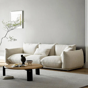 Isabella Modern 3 Seater Sofa – Bouclé or Velvet Upholstery, Spacious Contemporary Living Room Couch in Off White & Blue, Fully Assembled Designer Sofa - My Store