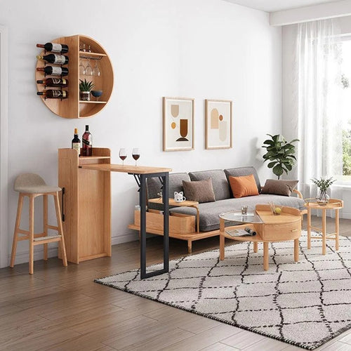 Liz Extendable Bar Table Set with Wine Cabinet – Oak Finish Modern Wooden Kitchen & Dining Furniture Set