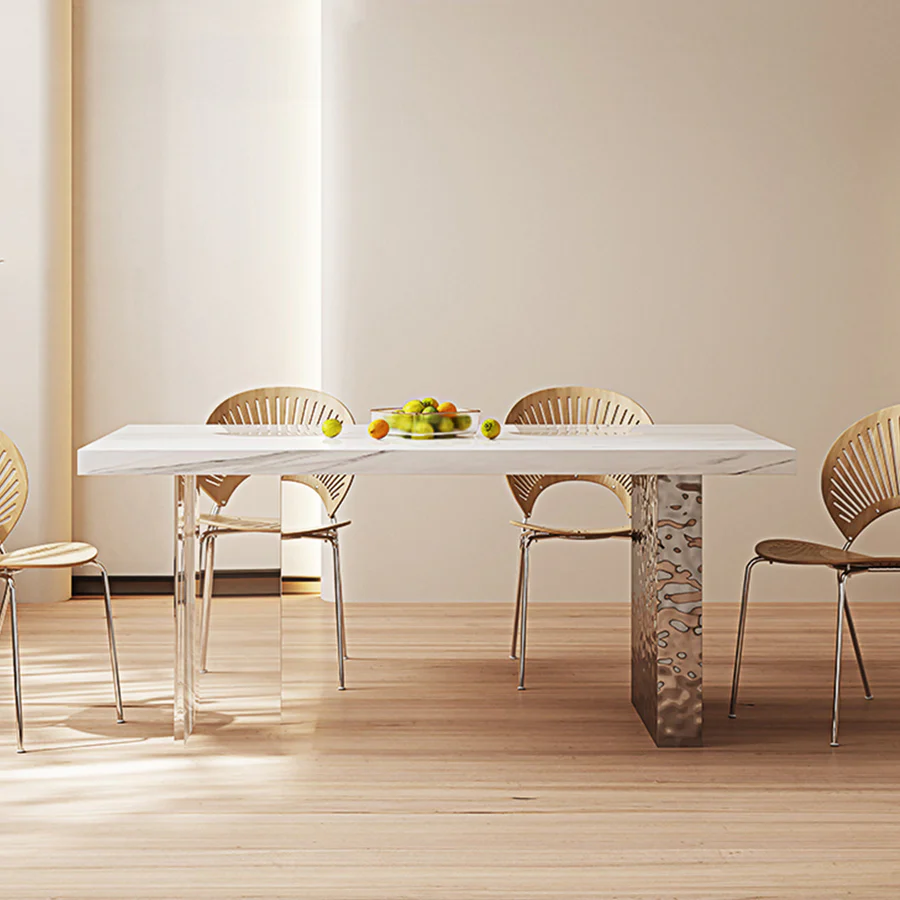 Madison White Sintered Stone Dining Table with Acrylic Base – Modern Luxury Dining Table Centrepiece