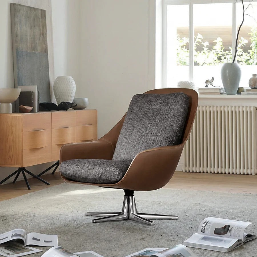 Herton Modern Swivel Lounge Chair with Ottoman Set – Velvet Upholstered Armchair with High-Density Foam Cushion & Painted Steel Base – Contemporary Living Room Accent Seating - My Store