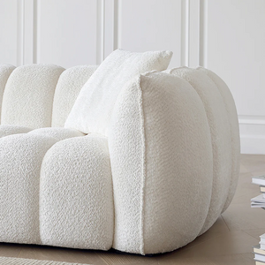 Oxley Pumpkin Single Seater Sofa Armchair – Modern Bouclé Accent Chair, Plush Curved Design, Comfortable Lounge Chair for Living Room, Bedroom & Reading Corner, White - My Store