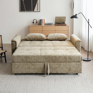 Vanta Two Seater Sofa Bed – Compact Chenille 2-Seater Sleeper Sofa, Modern Fold-Out Sofa Bed in Warm Beige/Taupe Greige – Space Saving Small Sofa Bed for Living Room & Guest Room