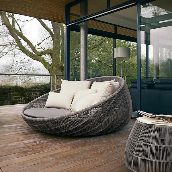 Elysia Rattan Round Outdoor Daybed with Cushions, Garden Sofa Day Bed, Waterproof Patio Lounge Bed, Modern Circular Outdoor Seating for Garden, Terrace & Balcony