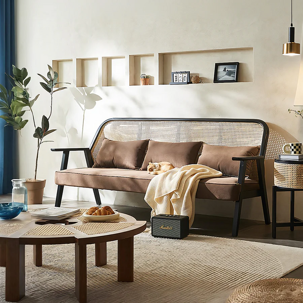 Morris Casual Rattan Three Seater Sofa – Contemporary Wooden Frame Lounge Sofa with Flannelette Cushion Upholstery, Spacious Modern Seating for Living Room, Lounge & Reception Areas - My Store