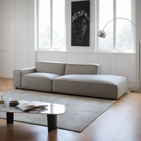 Valdemar Four Seater Leathaire Sofa – Modern Contemporary Grey Sofa with High Density Sponge Cushions | Stylish Living Room Seating