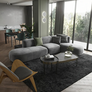 FIN 4-Seater Corner Sofa | Grey Velvet L-Shaped Modern Sofa | Contemporary Living Room Couch | Comfortable Family Sofa Set