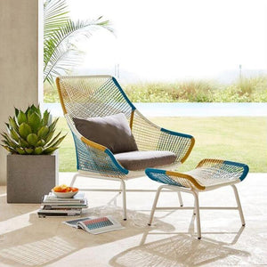 Carmean Rattan Outdoor Chair with Matching Footstool – Modern Garden Lounge Seating Set, Grey/Blue, Aluminium Frame Patio Furniture for Relaxed Outdoor Comfort - My Store