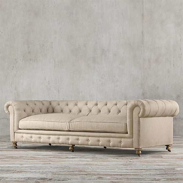 ChicComfort Velvet Two Seater Sofa – Modern Upholstered Chesterfield Style Couch with Wooden Frame, Contemporary Living Room Seating, Off White / Grey - My Store