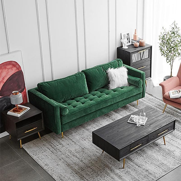 Hanoi Velvet Two Seater Sofa – Modern Contemporary 2-Seater Couch with Painted Steel Legs, Comfortable Upholstered Living Room Sofa (Grey, Blue, Green, Yellow) - My Store
