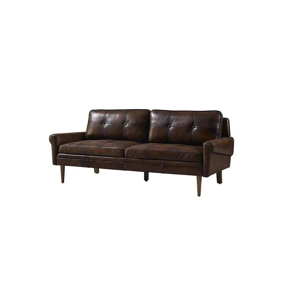 Hemenway 2 Seater Sofa – Full Grain Leather Upholstered Modern Loveseat with Wooden Frame, Contemporary Living Room Sofa, Brown or Black - My Store