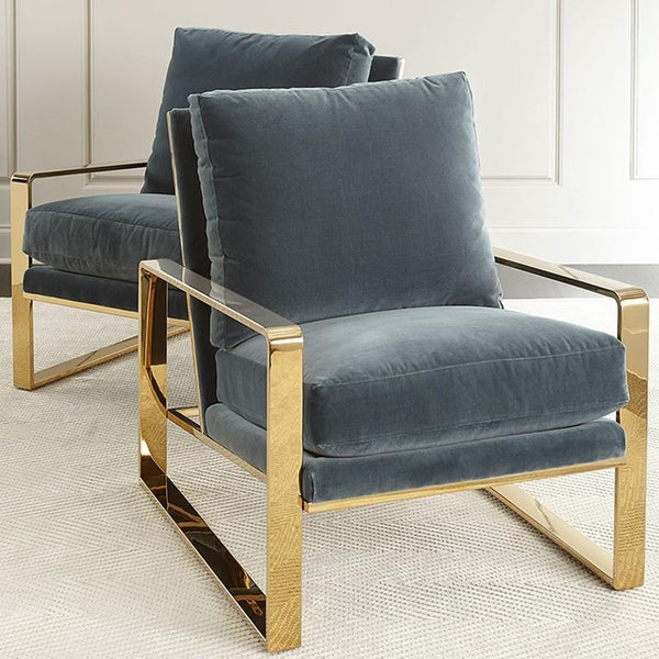 Reece Contemporary Fabric Armchair with Painted Steel Legs – Modern Blue & Gold Accent Chair for Living Room, Lounge or Office - My Store