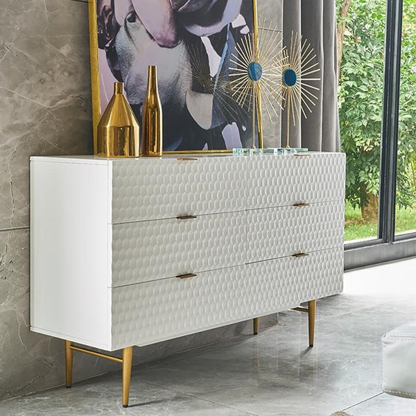 Modern Gold & White Sideboard Cabinet with Metal Legs – Contemporary Storage Unit for Living Room, Dining Room & Hallway - My Store