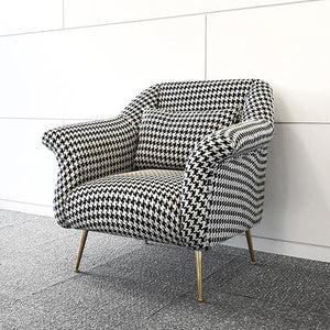 Sidbury Linen Upholstered Armchair – Contemporary Houndstooth Accent Chair with High-Density Sponge Cushion & Painted Steel Frame, Modern Living Room Seating - My Store