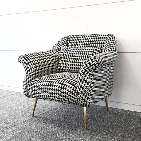 Sidbury Linen Upholstered Armchair – Contemporary Houndstooth Accent Chair with High-Density Sponge Cushion & Painted Steel Frame, Modern Living Room Seating - My Store