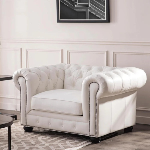 The Chesterfield Armchair – Classic Real Leather Style Sofa Chair with Wooden Frame, Modern Contemporary Accent Seating for Living Room, Office & Lounge - My Store