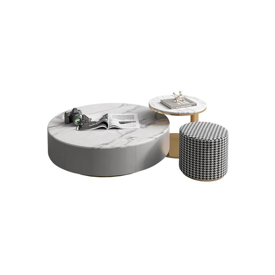 Valles Nesting Coffee Table Set | Contemporary Sintered Stone & MDF 2-Piece Modern Living Room Tables | Grey Finish Space-Saving Design