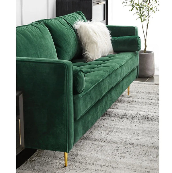 Hanoi Velvet Two Seater Sofa – Modern Contemporary 2-Seater Couch with Painted Steel Legs, Comfortable Upholstered Living Room Sofa (Grey, Blue, Green, Yellow) - My Store