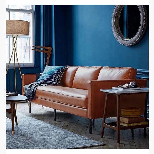 Barbican Real Leather Sofa Set – 2 Seater & 3 Seater Couch | Contemporary Cowhide Leather Living Room Sofa with High-Density Foam Cushions & Steel Frame - My Store