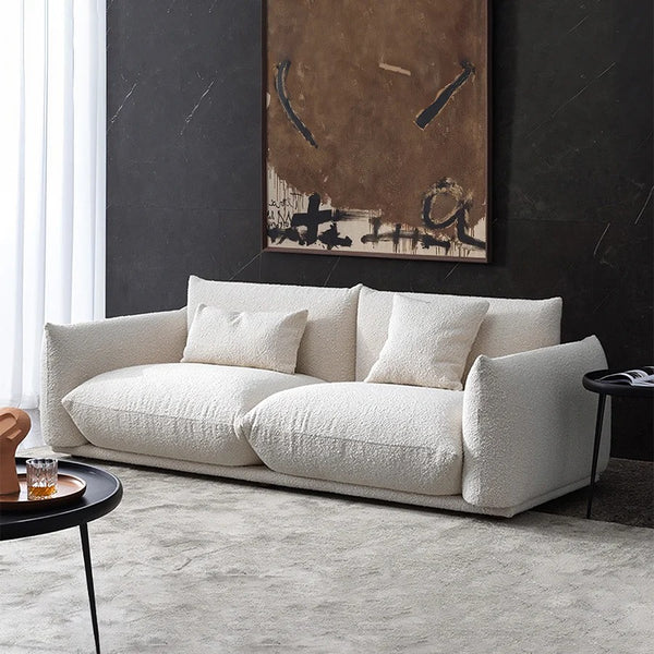 Isabella Modern 3 Seater Sofa – Bouclé or Velvet Upholstery, Spacious Contemporary Living Room Couch in Off White & Blue, Fully Assembled Designer Sofa - My Store