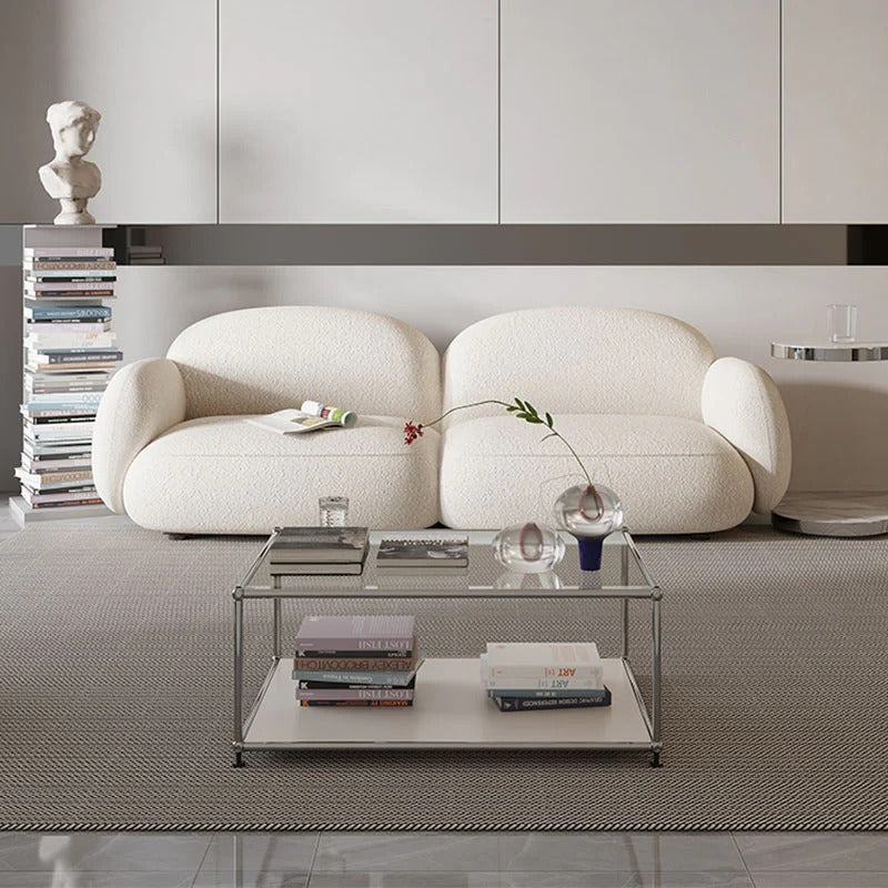 Caden Cloud 2 Seater Sofa – White Bouclé Upholstered Modern Cloud Couch with High-Density Foam | Contemporary Living Room Loveseat Sofa - My Store