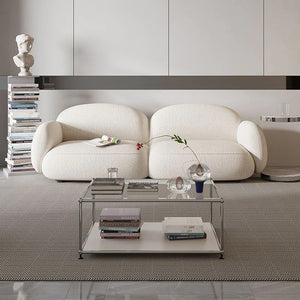Caden Cloud 2 Seater Sofa – White Bouclé Upholstered Modern Cloud Couch with High-Density Foam | Contemporary Living Room Loveseat Sofa - My Store