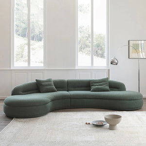 Yannik Four Seater Curved Sofa – Snowflake Velvet Upholstery, Modern Contemporary Lounge Sofa with High-Resilience Sponge Cushioning, Elegant Green Living Room Sofa