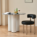 Nelli Modern Round Dining Table, Marble Finish – Contemporary Round Pedestal Dining Table for 4, Elegant White Marble Effect Centrepiece
