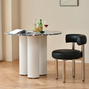 Nelli Modern Round Dining Table, Marble Finish – Contemporary Round Pedestal Dining Table for 4, Elegant White Marble Effect Centrepiece