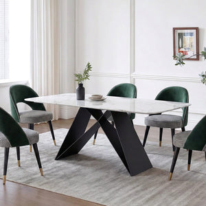Amsterdam Sintered Stone Dining Table, Modern Rectangular Dining Table with Carbon Steel Frame, White and Black Kitchen & Dining Table