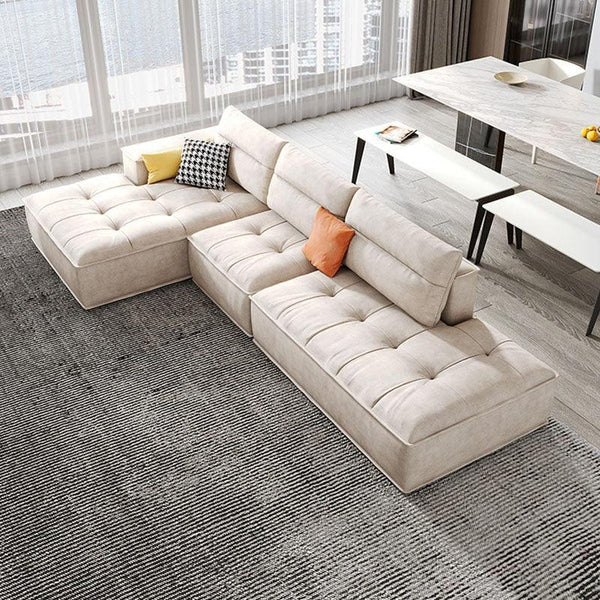 R97 Lou 4 Seater Sofa – Modern Large Leathaire Couch, Spacious Family Living Room Sofa, High-Density Foam Cushioned Four Seater, Contemporary Minimalist Design (Beige/Grey Options) - My Store