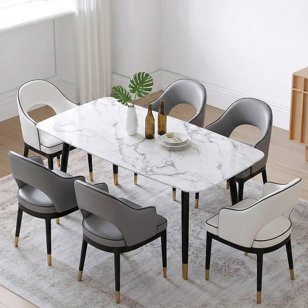Malvern Modern Dining Table – White Sintered Stone Top with Black Painted Steel Legs, Contemporary Dining Table for 4–6 Seater Homes, Easy Assembly Kitchen & Dining Room Table