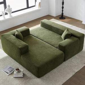 Ortega Modular Sofa Bed, 3 Seater Corner Sofa Bed with Storage, Boucle Upholstered Pull Out Sofa Bed, Convertible L Shaped Sleeper Sofa for Living Room, Green