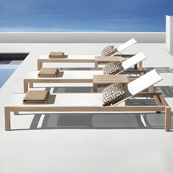 Marina Reclining Outdoor Sun Lounger Daybed, Adjustable Garden Sun Lounger with Waterproof Cushion, Rattan/Teak/Aluminium Patio Day Bed Single for Garden, Poolside & Terrace