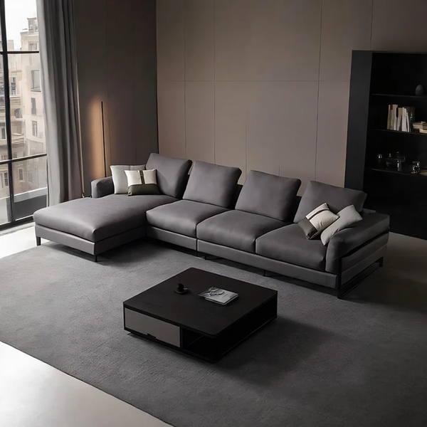 H92 Grey Four Seater Corner Sofa | Leathaire Modular L-Shape Sectional Sofa | Modern Contemporary Corner Couch | Multiple Colour Options | High Density Foam Living Room Sofa