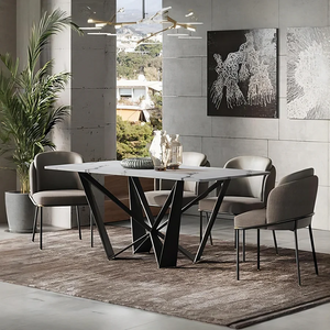 Helix Sintered Stone Dining Table Set with Black Steel Base, Modern Rectangular Dining Table and Chairs Set, Contemporary Dining Room Furniture