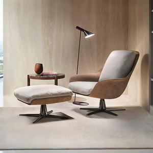 Herton Modern Swivel Lounge Chair with Ottoman Set – Velvet Upholstered Armchair with High-Density Foam Cushion & Painted Steel Base – Contemporary Living Room Accent Seating - My Store