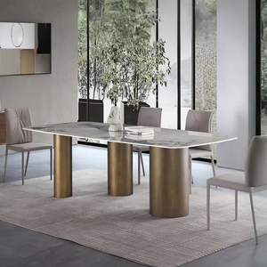 Mira Modern Dining Table – White Sintered Stone Top with Luxury Gold Metal Base, Contemporary Designer Dining Table