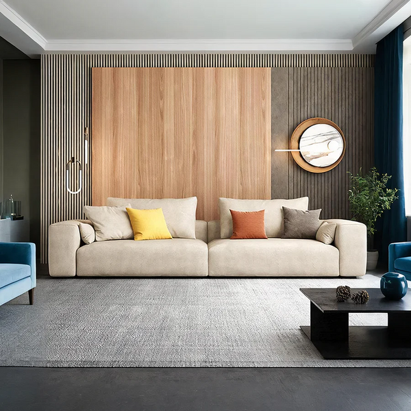 R87 Calvin Four Seater Sofa – Modern Leathaire Upholstered Couch with High-Density Sponge Cushions, Contemporary Living Room Sofa - My Store