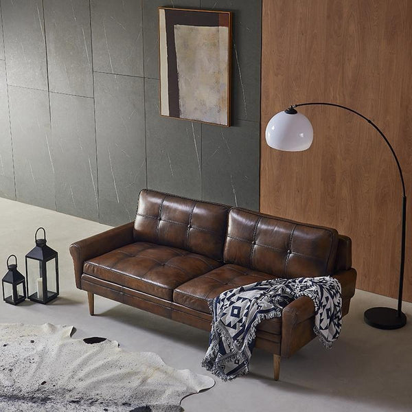 Hemenway 2 Seater Sofa – Full Grain Leather Upholstered Modern Loveseat with Wooden Frame, Contemporary Living Room Sofa, Brown or Black - My Store
