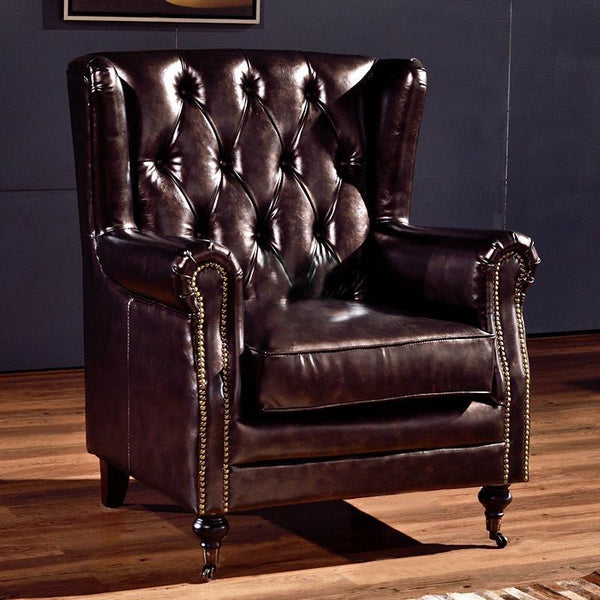 Mid-Century L9 Armchair – Loft Style Accent Lounge Chair with Solid Wood Frame, Premium Leather Upholstery, Modern Living Room Seating (Green, Brown, Blue, Red, Yellow) - My Store