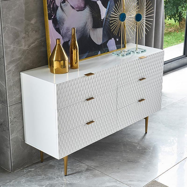Modern Gold & White Sideboard Cabinet with Metal Legs – Contemporary Storage Unit for Living Room, Dining Room & Hallway - My Store