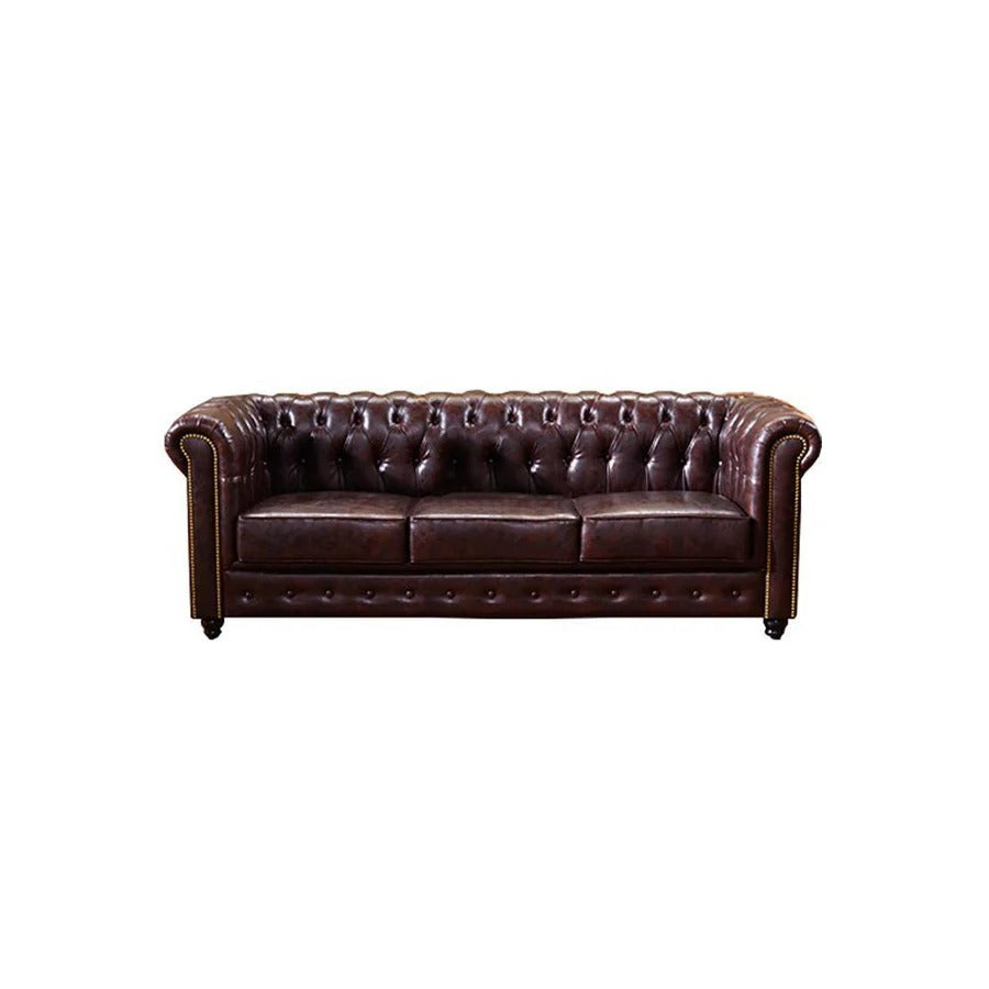 Vintage Chesterfield 3-Seater Sofa – Classic Button Tufted PU Leather Couch, Dark Brown Luxury Living Room Sofa with High Density Foam Cushions, Elegant Traditional Chesterfield Design