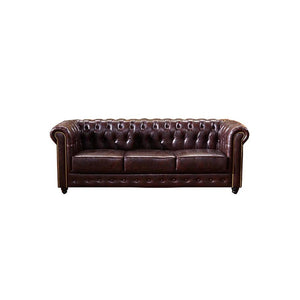 Vintage Chesterfield 3-Seater Sofa – Classic Button Tufted PU Leather Couch, Dark Brown Luxury Living Room Sofa with High Density Foam Cushions, Elegant Traditional Chesterfield Design