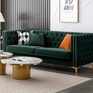WH215 Two Seater Velvet Sofa with Painted Steel Frame – Modern Contemporary 2-Seater Couch in Green & Blue – Stylish Living Room Furniture with Sturdy Build & Easy Assembly - My Store